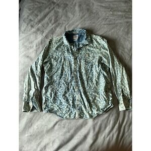 Tommy Bahama Jeans Mens XL Blue Floral Palm Print Cotton Button Down Shirt
